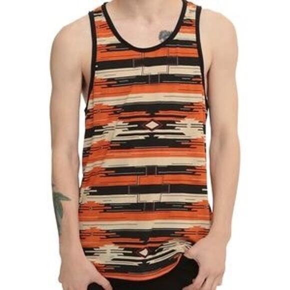 NWOT Iron Fist Black Orange Cream Stripe Aztec Tribal Muscle Tank Top Size XS - Picture 1 of 7
